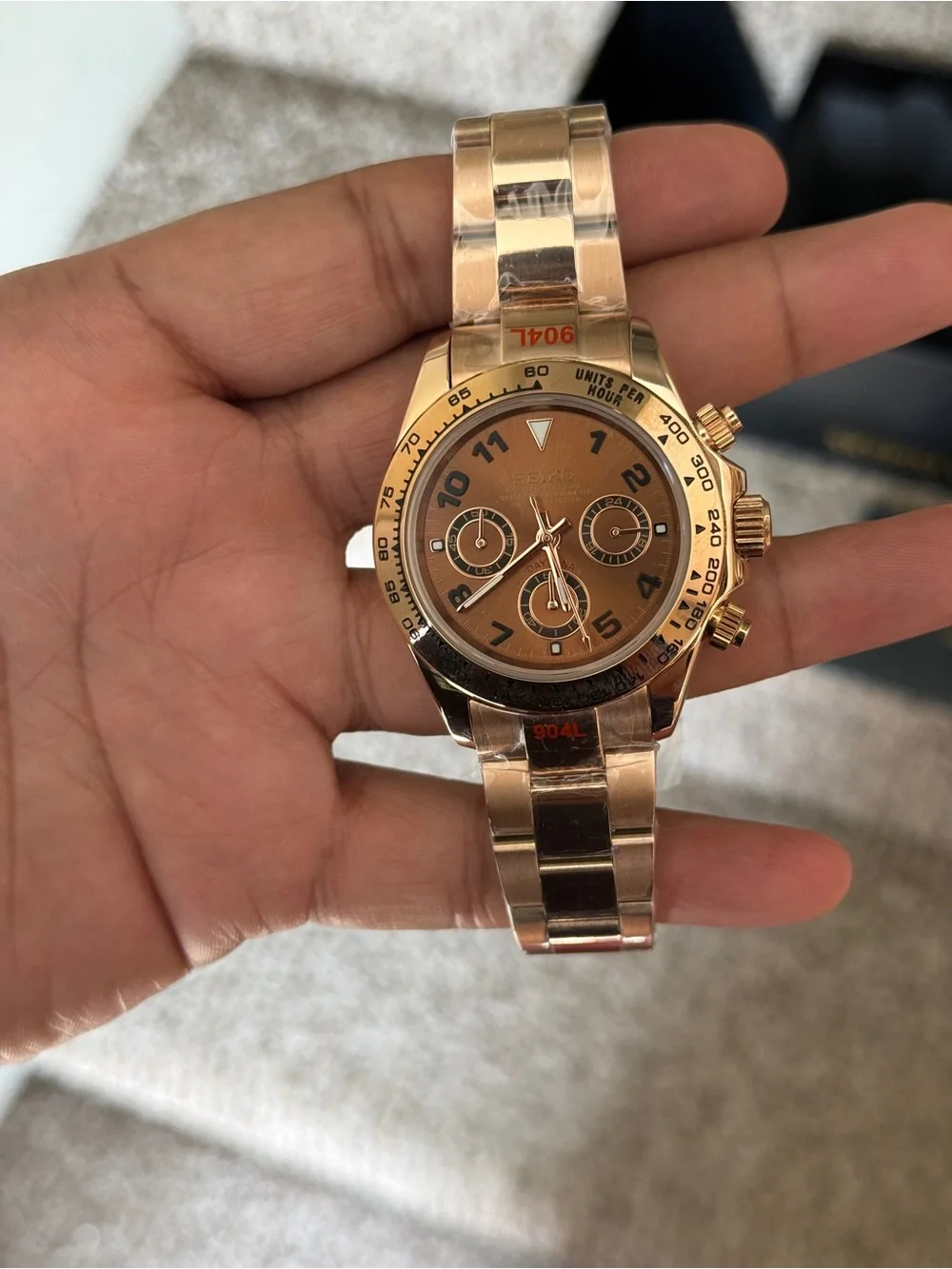 Seiko mod Rose Gold Chronograph with chocolate dial Men's Watch
